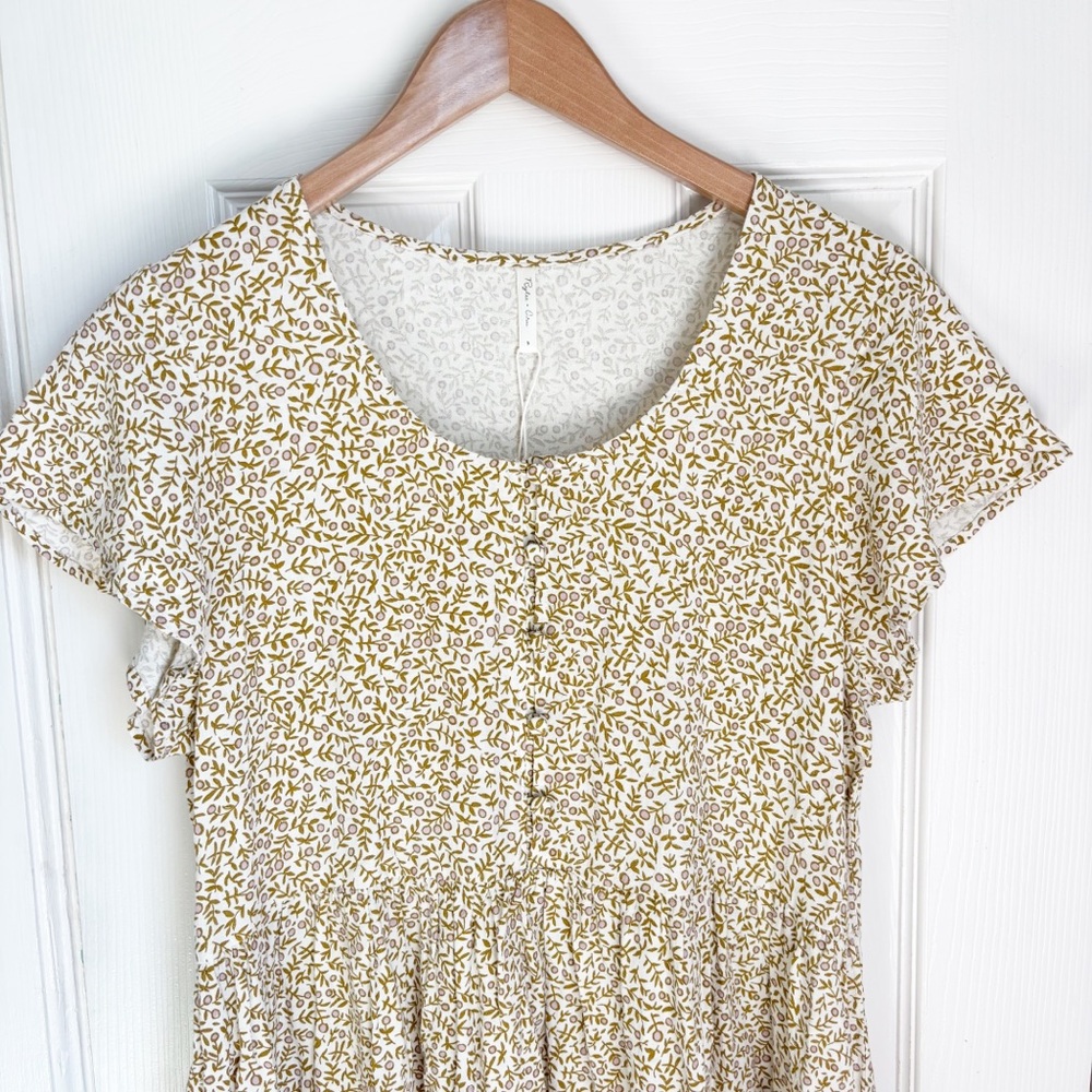 Rylee + Cru Linen Blend Floral Short Sleeve Mini Baby Doll Sun Dress Small Cream